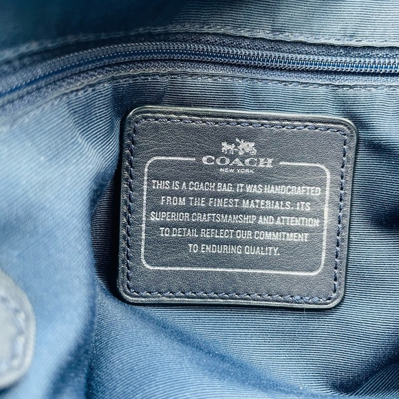 Coach Navy Blue Iridescent Python Embossed Leather Tote F36627 - Picture 14 of 16